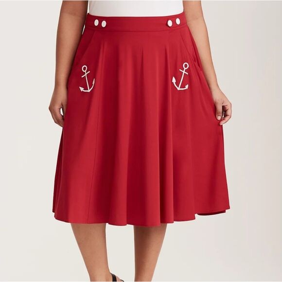 NEW Torrid Retro Chic Plus Size Red Anchor Skirt - Picture 1 of 7
